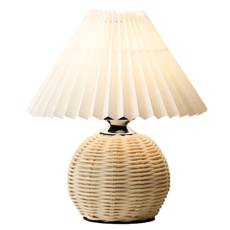 LAMIRO Modern Pleated Skirt Design for Bedroom,Living Room,Home Office Decor,E12 Bulb Included Rattan Base&Beige Shade Table Lamp