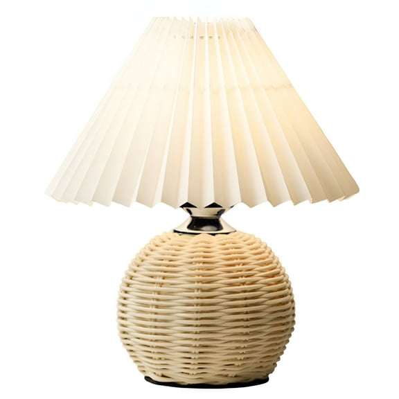 LAMIRO Modern Pleated Skirt Design for Bedroom,Living Room,Home Office Decor,E12 Bulb Included Rattan Base&Beige Shade Table Lamp