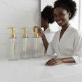 thumbnail image 3 of uMadeUs Shampoo and Conditioner Dispenser - Essentials Toiletry Bottles - Shower Refillable Shampoo and Body Wash Soap Pump Bottle – 3x 27oz Containers - Clean All Gold 1 Square, 3 of 9