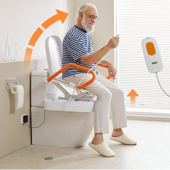 Electric Raised Toilet Seat, Electric Toilet Seat Lift, Powered Toilet Seat Riser with Handles, Toilet Lift Seat for Elderly, Support to 330LBS, AX12