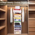 thumbnail image 3 of Organizador de ropa semanal de 6 estantes, armario colgante con 6 bolsillos laterales de malla, estante de almacenamiento plegable para dormitorio, organizador de ropa de lunes a sábado, 3 of 6