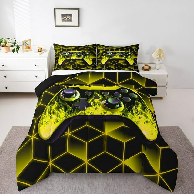 SUTENGDA Moderne Noir Bleu Joystick de Jeu Couettes et Duvets Grand Lit
