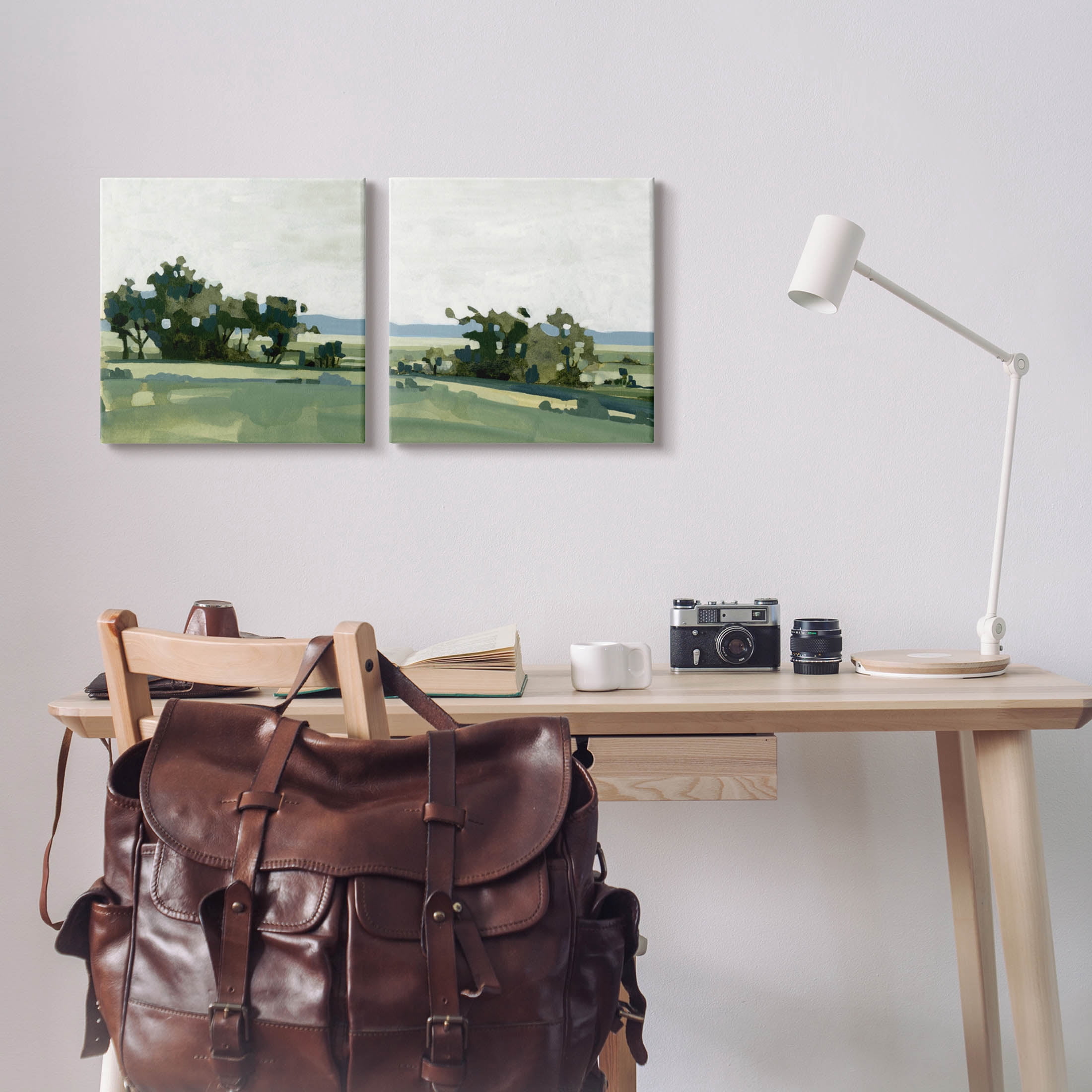 Countryside Grassland Nature Landscape Landscape Painting Gallery Wrapped Canvas Print Wall Art, Set of 2