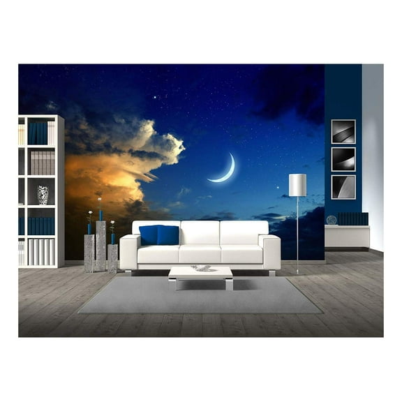 wall26 - Tranquil Background - Beautiful Romantic Sunset, Big Glowing Cloud - Removable Wall Mural | Self-Adhesive Large Wallpaper - 66x96 inches