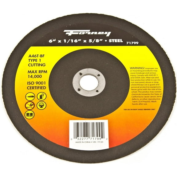 Forney 71799 Cut-Off Wheel with 7/8-Inch Arbor, Metal Type 1, A46T-BF, 6-Inch-by-1/16-Inch
