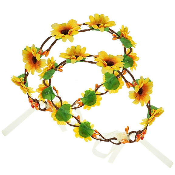 LEORX Girls Flower Headband Sunflower Wreath Headband Yellow Cloth 2Pcs