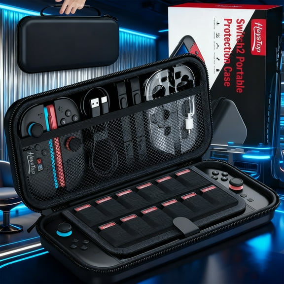HEYSTOP Switch 2 Case for Nintendo Switch 2 Console & Accessories, Switch 2 Carrying Case with 12 Game Card Slots, Portable Hard Shell Pouch Carrying Travel Game Bag for Switch 2 Accessories