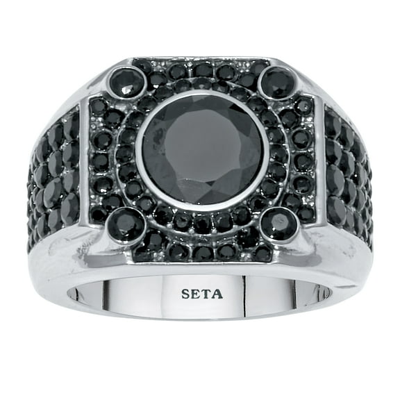 PalmBeach Jewelry 3.87 TCW Men's Round Black Cubic Zirconia Stainless Steel Ring