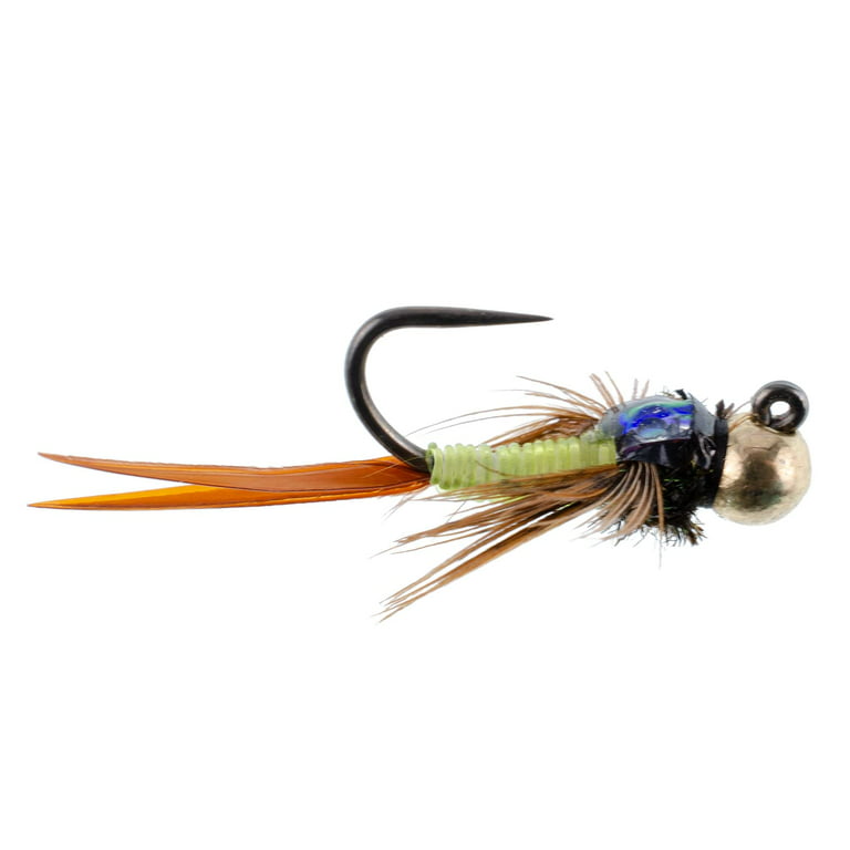 The Fly Fishing Place Tungsten Bead Tactical Jig Copper John Chartreuse Czech Nymph Euro Nymphing Fly - 6 Flies Size 12, Size: Hook 12, Green