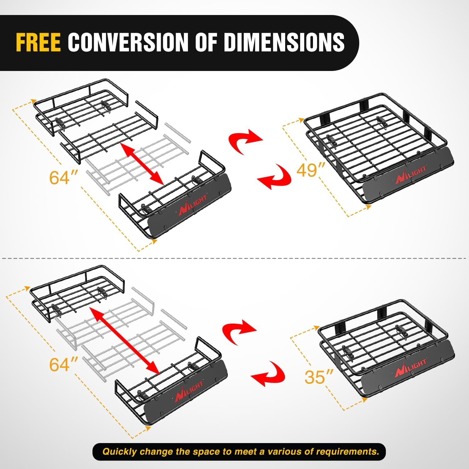 Nilight 64" x 39" x 6" Universal Roof Rack Cargo Basket Heavy-Duty 250LBS Capacity Rooftop Cargo Carrier Luggage Holder for SUV Truck Vehicle