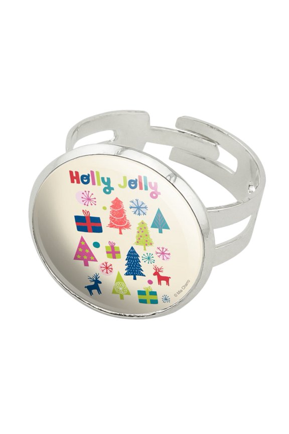 Holly Jolly Christmas Silver Plated Adjustable Novelty Ring