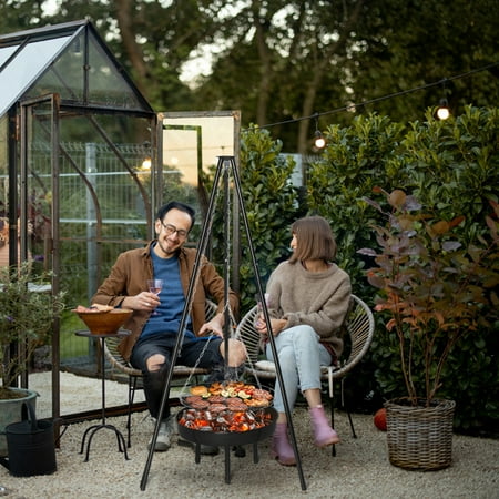 Adjustable Height Campfire Tripod Grill with Fire Bowl 36 Portable BBQ Grate for Outdoor Camping Backyard & Beach Cooking