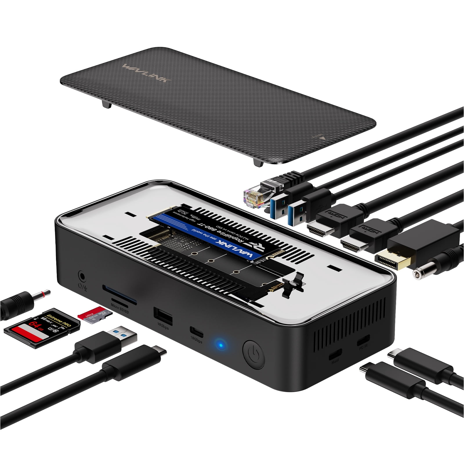 13-in-1 USB C Dock with 100W charge 4K HDMI/DP Gigabit RJ45, 10Gbps USB HUB SSD Enclosure for Laptop