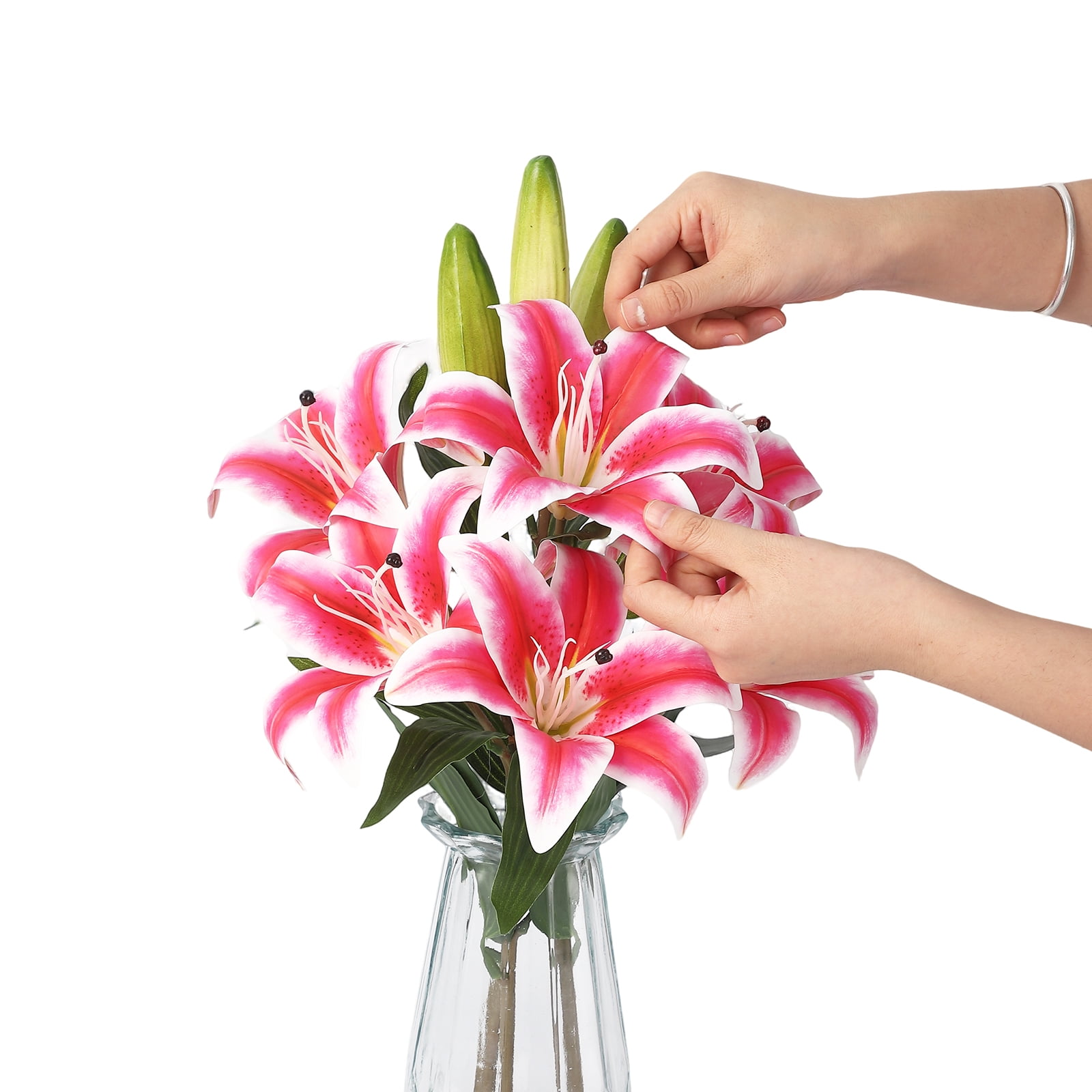 6 Pcs Artificial Tiger Lily Real Touch Easter Lily Fake Spring Flowers with Vase, for Indoor Outdoor Home Decor, Wedding Centerpieces, Cemetery Memorial Flowers