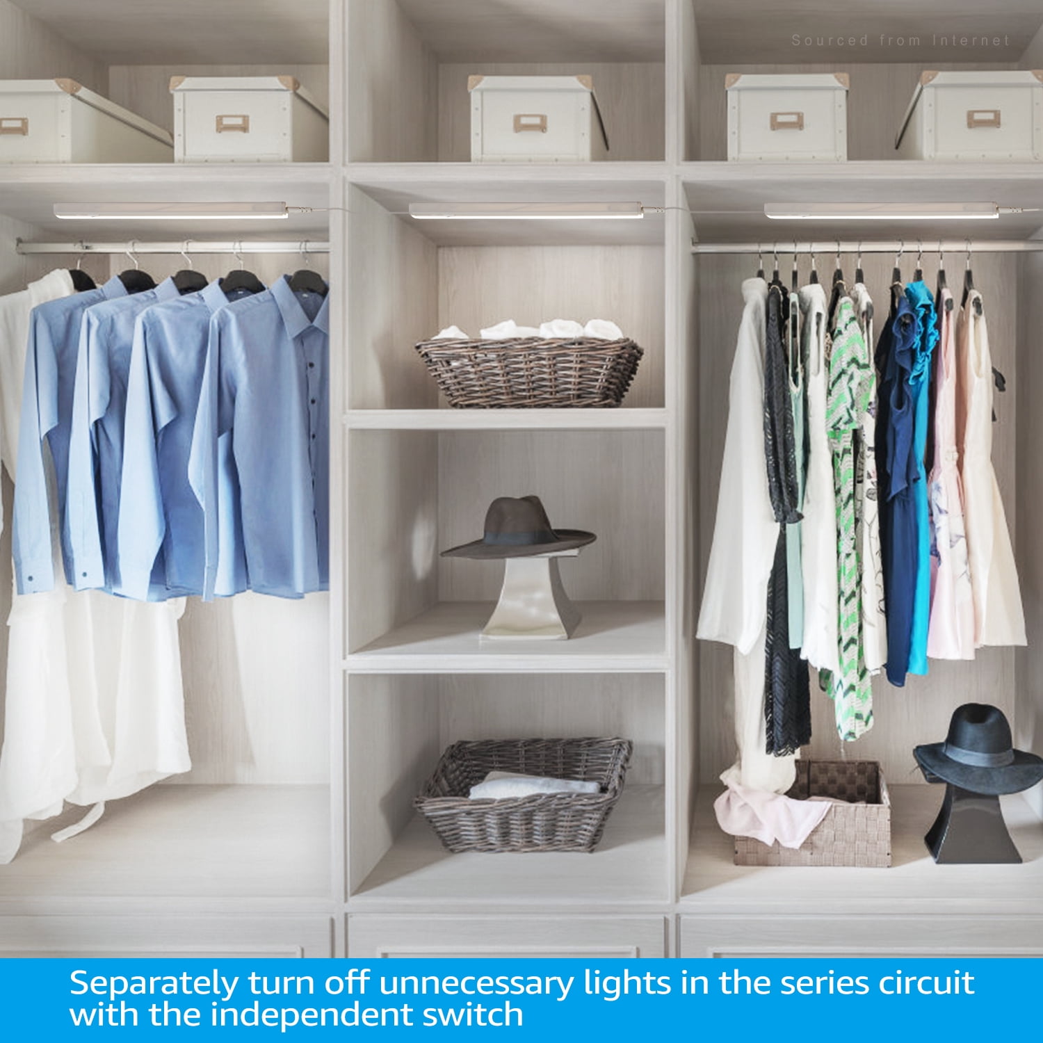 8 Pack 16" Under Cabinet Light linkable, LED Closet Light, Plug-in, Cool White (Included 2*Power Cord)