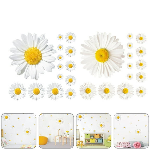 QIFULL Living Room Decor Wall Decal Bedroom Daisy Wall Decoration White PVC Decorative 1Pack