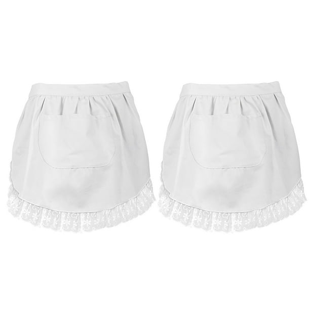 Toptie 2 PCS Waist Aprons with Pocket Halloween White Women Half Apron for Cooking Waitress Apron White Adult Medium