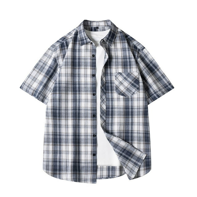 Besolor Mens Summer Button down Shirts Plaid Collared Short Sleeve Tops Big and Tall Beach Vacation Shirts with Pocket