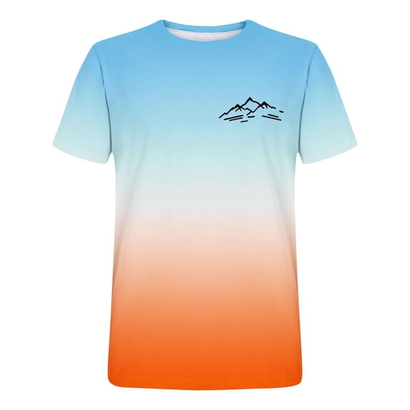 VNKIDY Women's T-Shirt Mountain Print Gradient Short Sleeve Tees Crewneck Casual Lightweight Stretchy Top For Daily Outdoor Wear Stylish Top