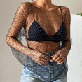 thumbnail image 4 of XFLWAM Women Sexy Sheer Mesh Rhinestone Tee Shirt Long Sleeve Crewneck See Through Hollow Out Solid Going Out Smock Tops Black M, 4 of 6