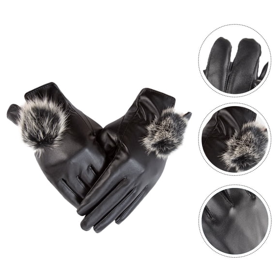 Niceauty 1 Pair Thermal Gloves for Women Black Plush Fitted Warmth Protection Cold Weather