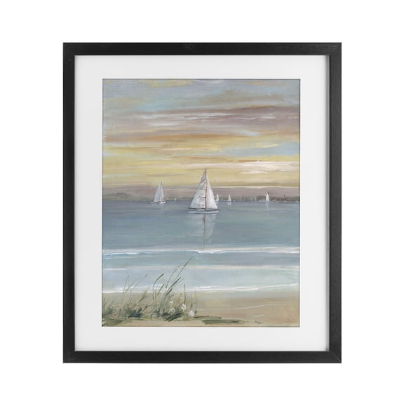 Stupell Industries Coastal Coastal Sailboats At Twilight Black Framed Print Under Glass, 13 x 16, by Sally Swatland