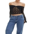 thumbnail image 1 of Lace Crop Tops for Women with Long Sleeves and Off-Shoulder Design, 1 of 5