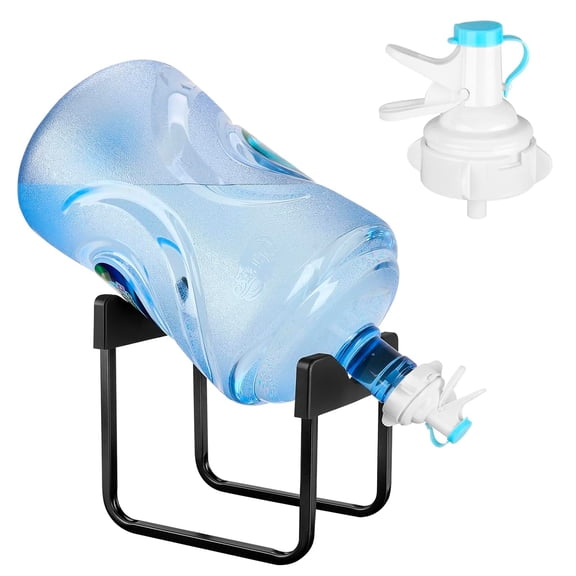 Stainless Steel 3-5 Gallon Water Jug Stand and 1 Dispenser Valves, Rust-Resistant Non Slip Water Stand with BPA Free Fast Flow Water Spout (Black)