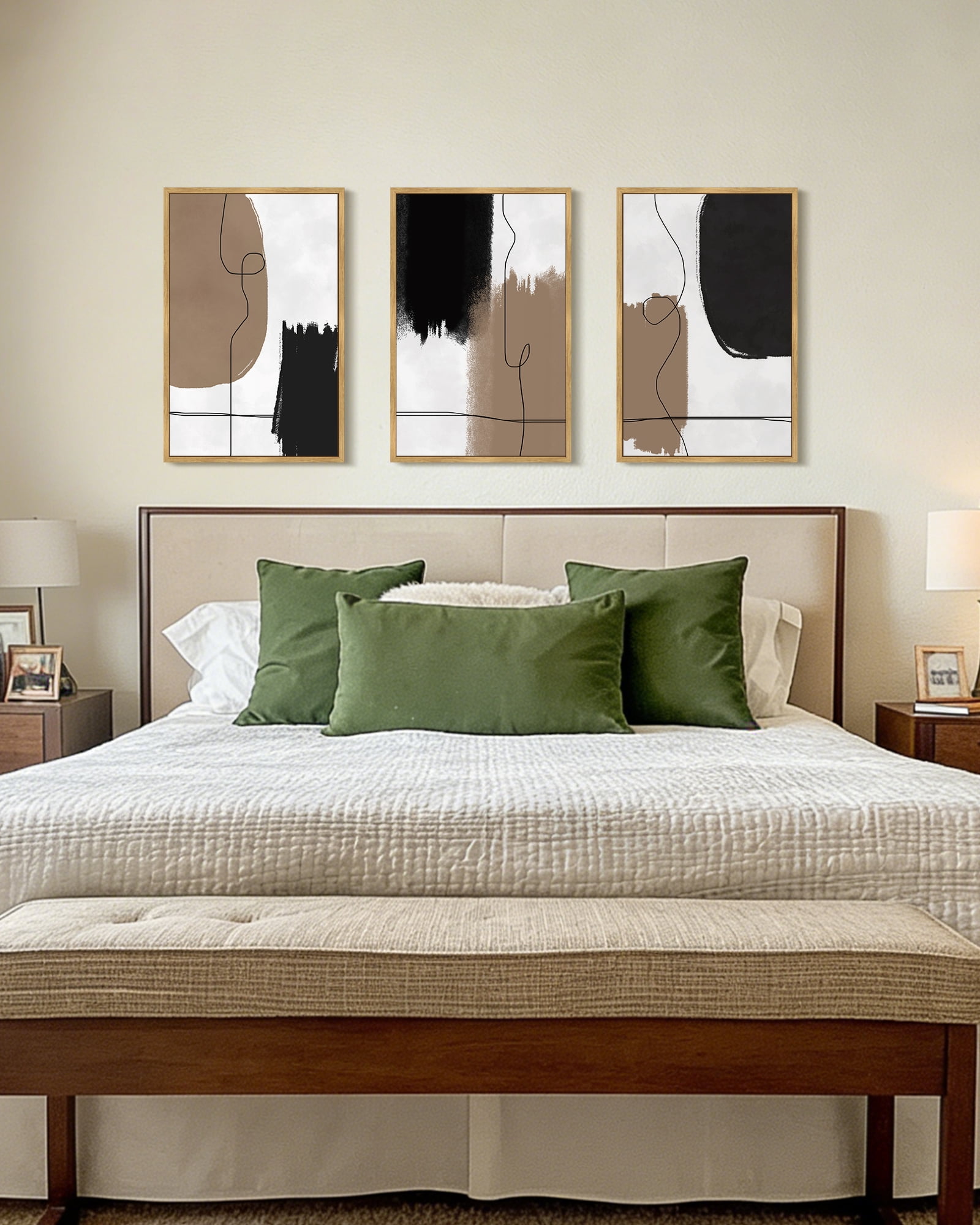 SHENIFY Large 24x36in3pcs Natural Framed Neutral Abstract Wall Art Beige Mid Century Textured Wall Decor Minimalist Line Modern Illustrations Art Print Home Decor