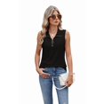 thumbnail image 3 of Womens Ribbed Tank Top Zipper V Neck Dressy Casual Blouses Sleeveless Camisole Tops Work Tank Shirts Black L, 3 of 9
