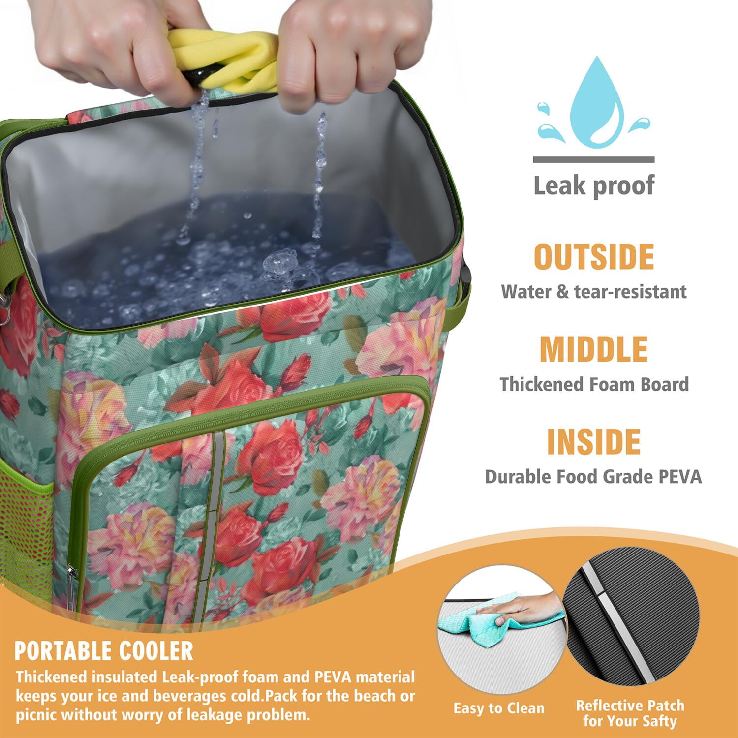 Travel Cooler Bag - Pioneer Flower Floral Print Pattern Camping Beer Cooler Backpack with Bottle Opener- Waterproof Insulated Picnic Backpacks - Cooler Bag for Beach
