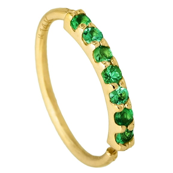 20G 14K Yellow Gold Nose Hoop Ring 7-Stone Emerald Gemstone Nose Ring 8mm Cartilage Hoop Helix Ring Tragus Ring Unisex May Birthstone Nose Ring NH7PR12-EDYG