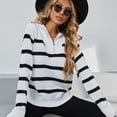 thumbnail image 6 of IROINNID Reduced Womens Sweater Quarter Zip V-Neck Pullover Sweater Stripes Casual Short Length Long Sleeve Hedging Knitting Sweater Tops, 6 of 9