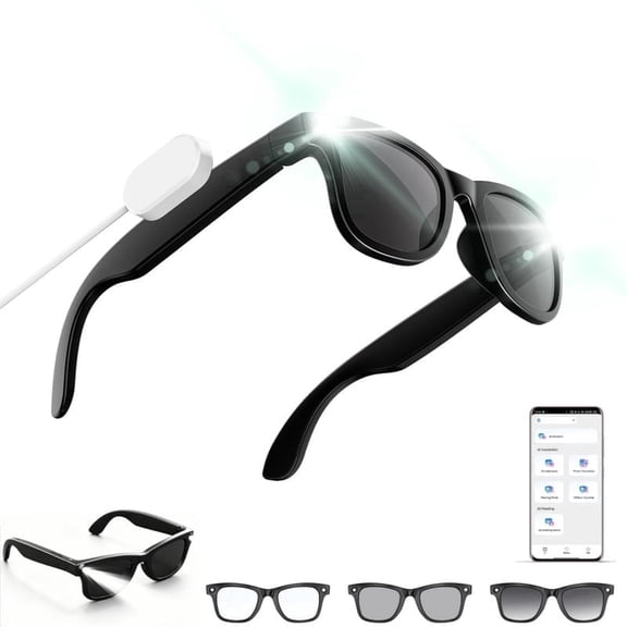 ouhos Smart Audio Glasses, 2026 AI Smart Glasses with Light, Real-Time Translator (139 Languages), Photochromic Lenses, Magnetic Charging, 11H Music Play / 9H Call for Travel Daily Use(Black)