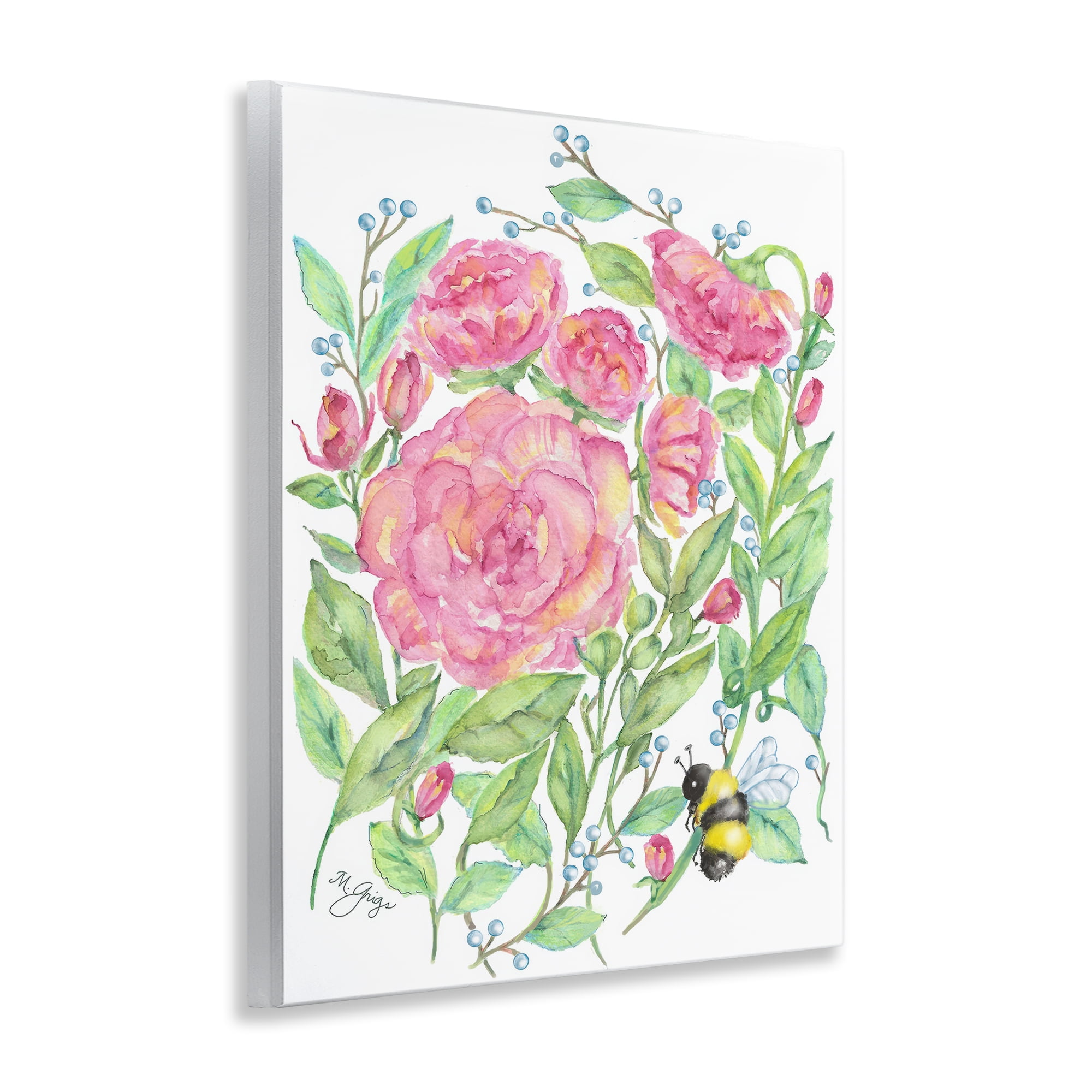 Stupell Industries Peony & Bumble Bee Wall Plaque Art, design by Maureen Grigs