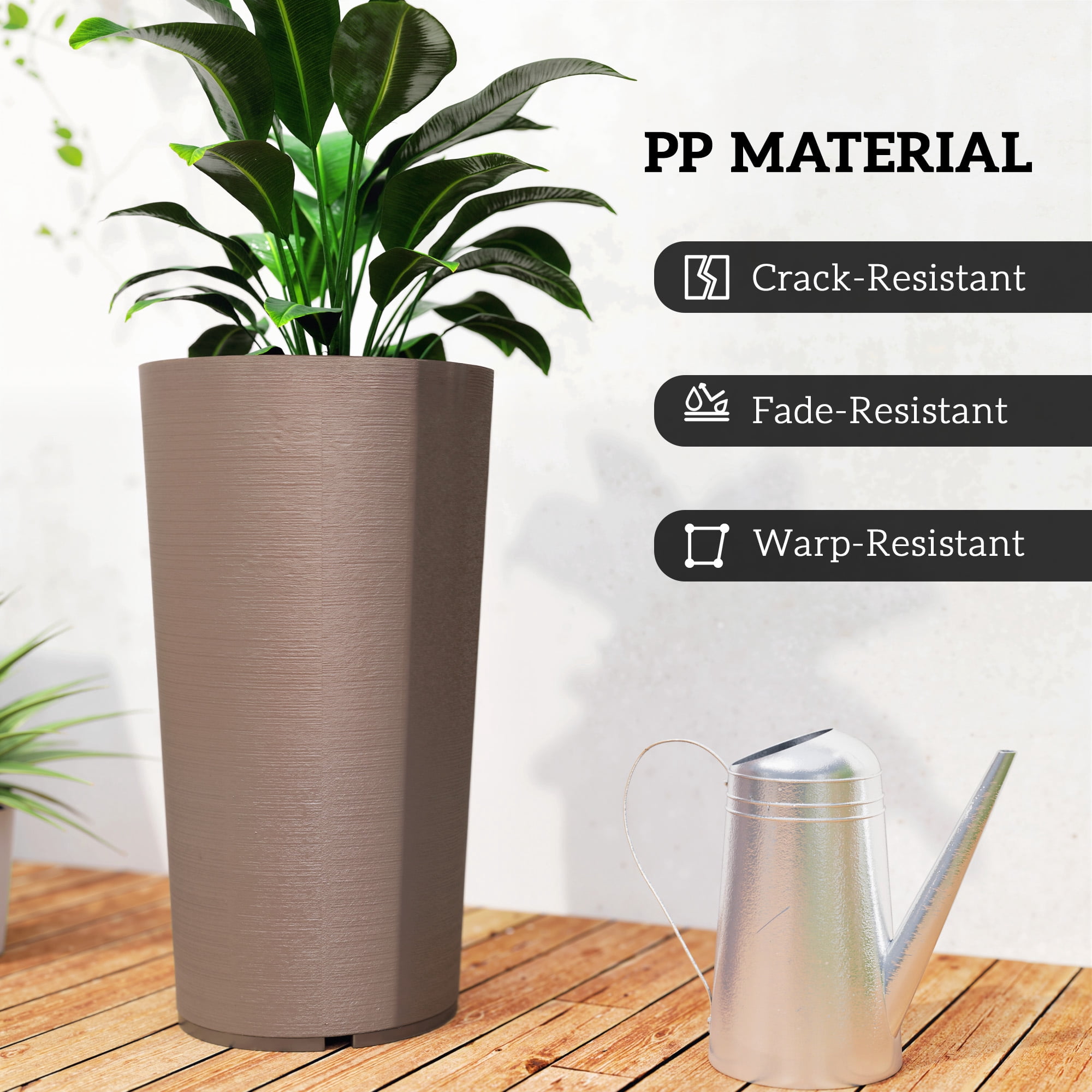 Outsunny 29 Inch Outdoor Planter, Weather and UV Resistant Stackable Large Planters, Brown