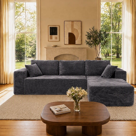 Hommidika 106" Boneless Couch for Living Room,L-Shaped Cloud Modular Sectional Sofa with Deep Seat No Assembly Required(Dark Gray,Right Facing Chaise)
