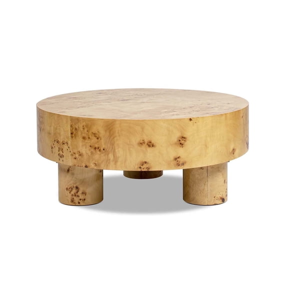 Jennifer Taylor Home Nebula 35.5" Round Pillar Leg Coffee Table, Warm Natural Brown Burl Wood