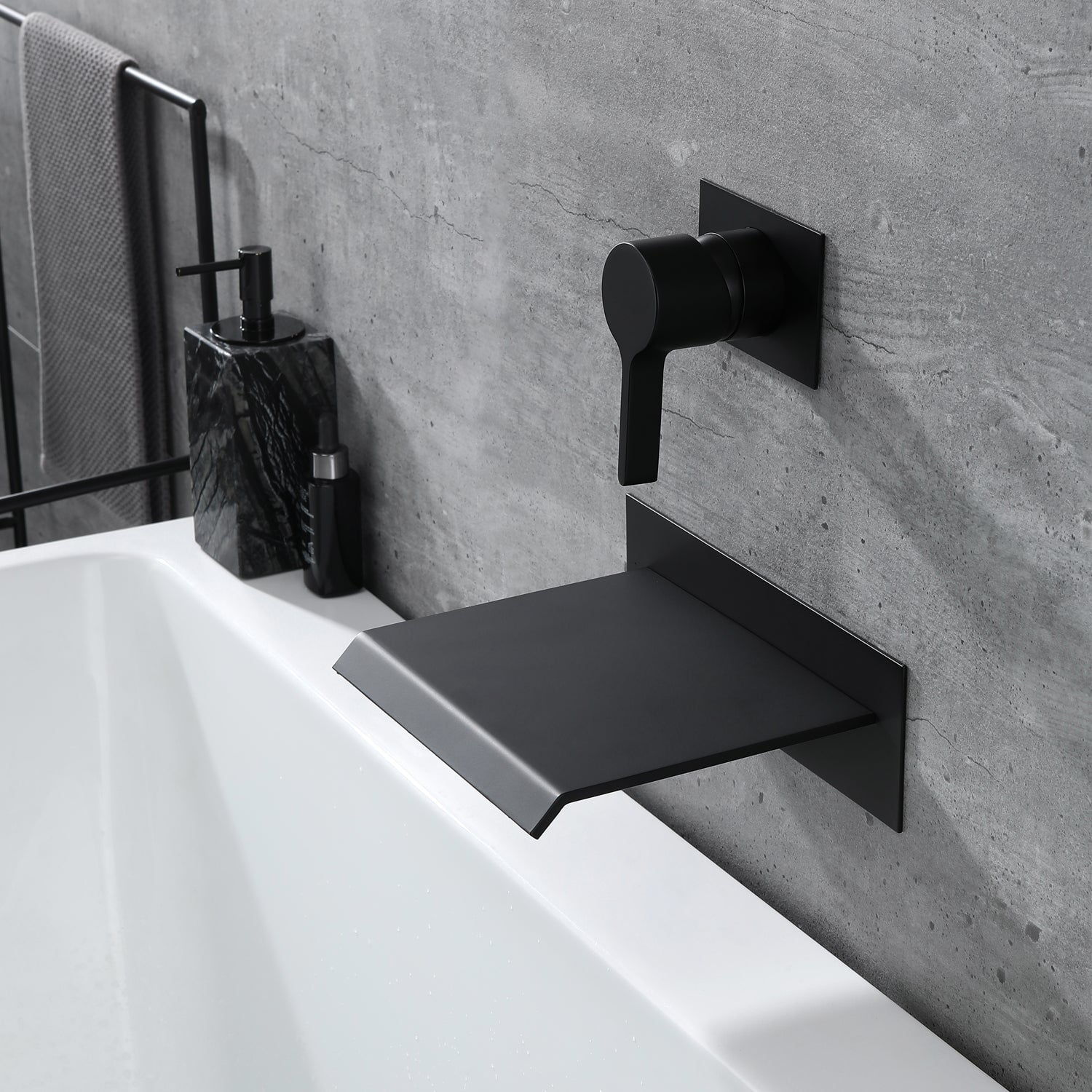 Sumerain High Flow Wall Mount Bathtub Faucet Matte Black with Waterfall Tub Spout Single Handle with Rough in Valve