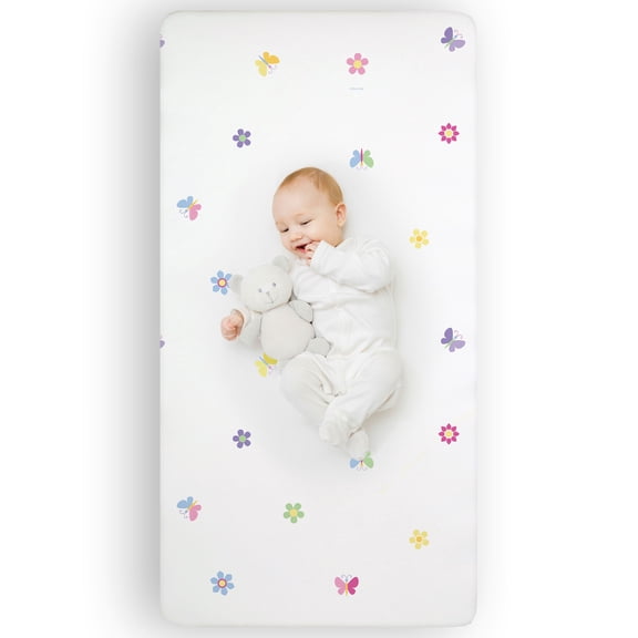Wildkin Microfiber Fitted Crib Sheet for Girls, Soft & Breathable Fabric, 52 x 28 Inches, BPA-free (Butterfly Garden Blue)