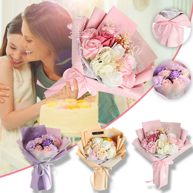 Fiudx Ramo de Flores Preservadas, Claveles y Rosas Realistas, Diseño Vibrante y Decorativo, Decoración Ecológica para El Hogar, Perfecto para El Día de La Madre y Bodas, 33 Cm de Largo.