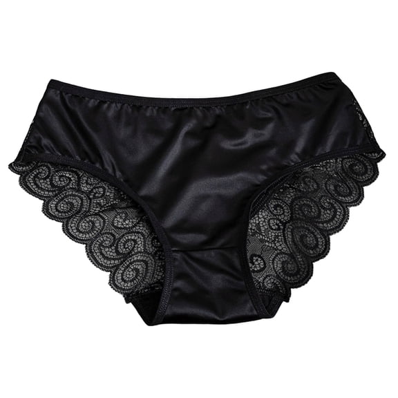 Women's Sexy Hollow Out Panties Comfortable Breathable Lace Trim Satin Briefs Soft Underwear for Daily Wear