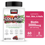 Force Factor Collagen Boosting Superfoods with Biotin, Hair, Skin, and Nails Supplement, Tropical Fruit Flavor, 60 Soft Chews