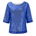 thumbnail image 2 of Women's Sparkly Sequin Tops Short Sleeve Glitter Dressy Blouses Round Neck Party Club Ruffle Sequins Shirts, 2 of 8