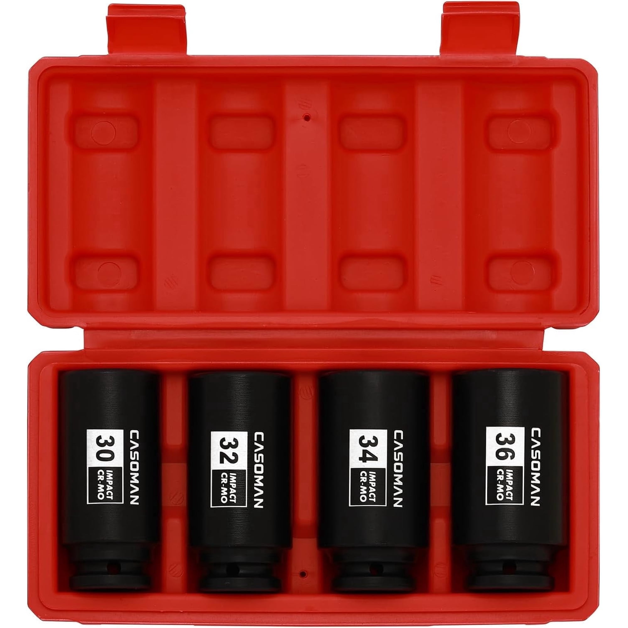 CASOMAN 1/2-inch Drive Deep Spindle Axle Nut Impact Socket Set,12 Point Metric, CR-MO, 30,32,34,36mm, 4-Piece 1/2" Heavy Duty Impact Socket Set