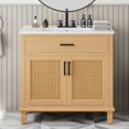 thumbnail image 4 of 36" Rattan Bathroom Vanity with Ceramic Sink, Modern Bathroom Sink Cabinet with Soft Close Doors and Drawers, Free-standing Bathroom Vanity with Solid Wood Legs and Large Space Storage, Natural, 4 of 9