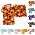 thumbnail image 4 of UngA Pumpkin Pjs Women Halloween Pajamas 2 Piece Short Set Women Ghost Pumpkin Print Button Down Shirt and Pajama Shorts Sleepwear Pjs Orange,XL, 4 of 7