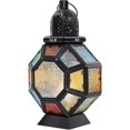 thumbnail image 1 of Retro Iron Candle Lantern, Portable Moroccan Wrought Iron Stained Glass Candle Holder Hanging Lamp Horse Light Wind Lantern for Home Decor Ramadan Bl, 1 of 4