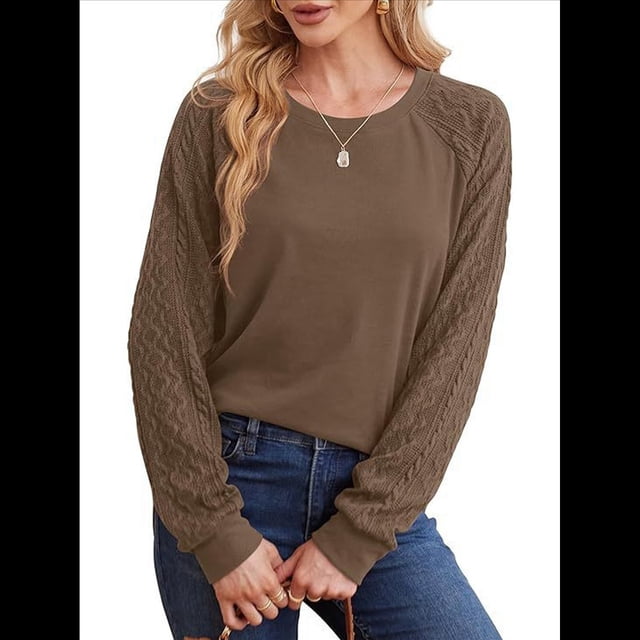 Sudaderas para Mujer, Suéteres de Cuello Redondo con Mangas de Punto , Moda 2025 Marrón Oscuro XL