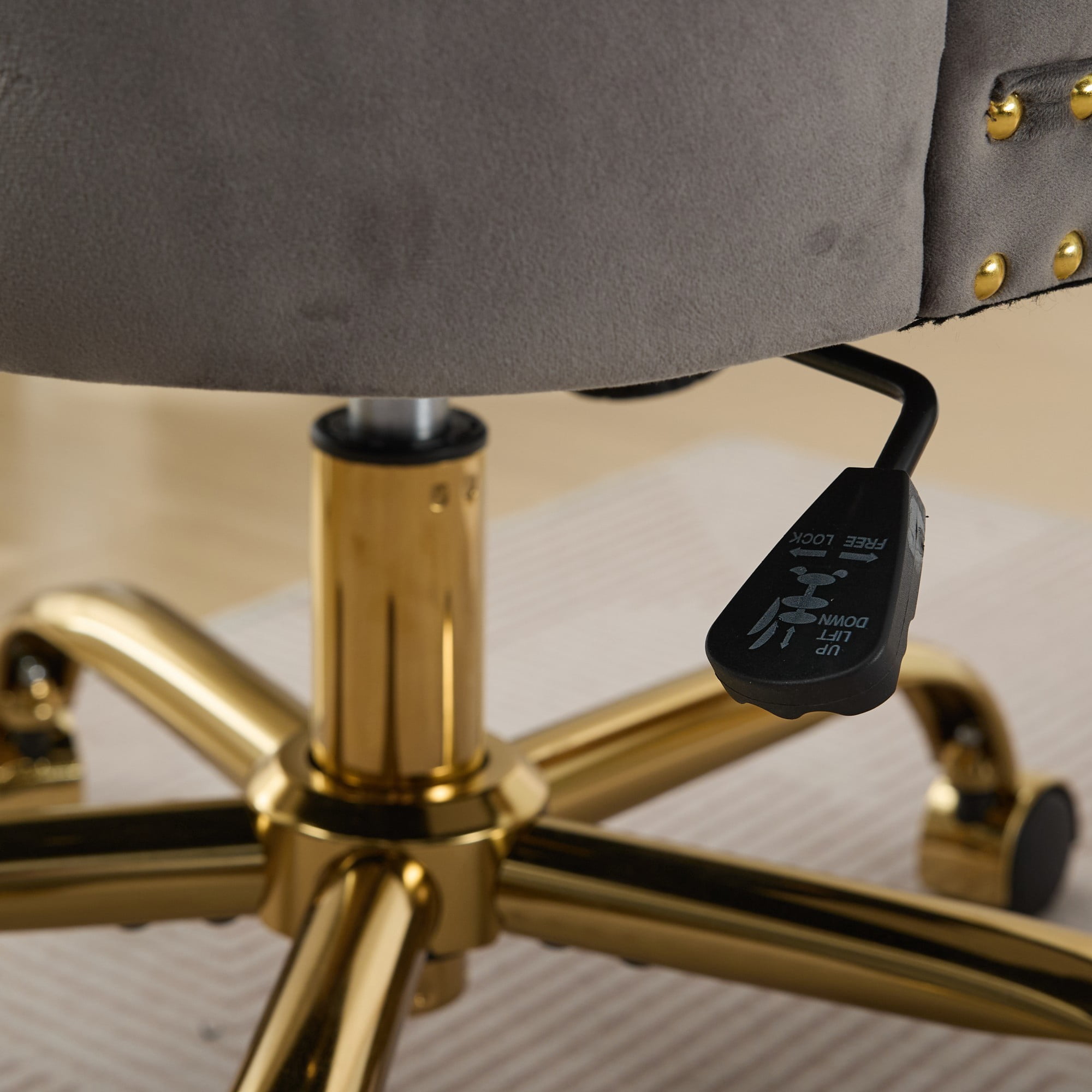 Jopath Velvet Home Office Desk Chair with Wheels & Gold Base, Makeup Vanity Chair with Tufted Back, Adjustable Desk Chair Swivel Office Chair for Bedroom, Gray